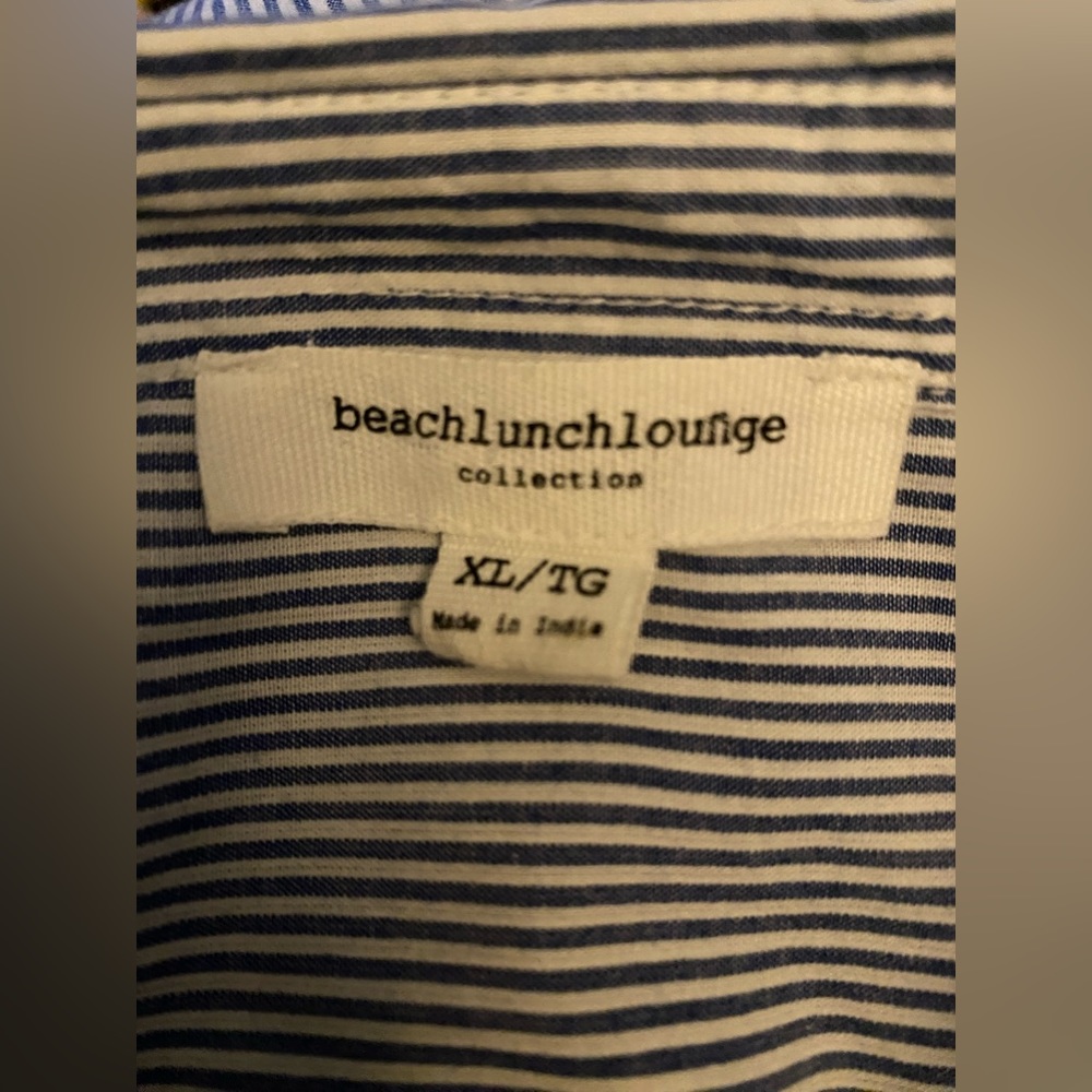 Beach Lunch Lounge Pinstripe Button Down Shirt w Embroidered Flowers, size XL - Picture 6 of 7